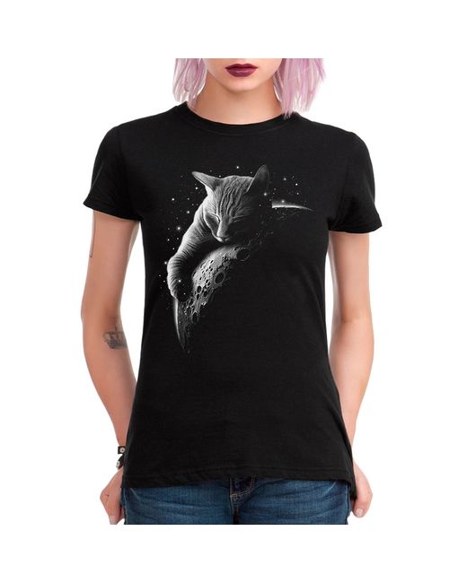 Dream Shirts Футболка женская Кот На Луне черная