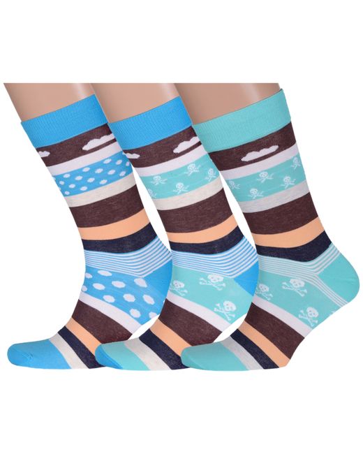 Lorenzline Комплект носков мужских 3-Е23 голубых бирюзовых разноцветных