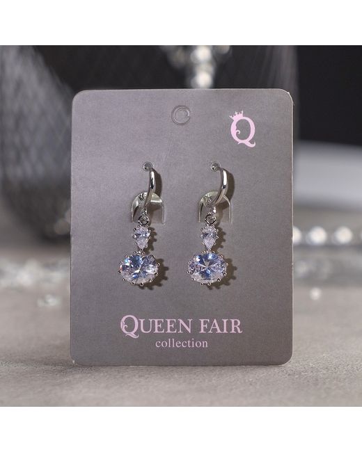 Queen Fair Серьги со стразами Большой бриллиант два кристалла белые в серебре