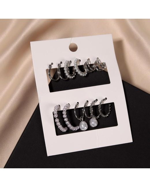Queen Fair Серьги-кольца набор 6 пар Жемчужные настроение в серебре