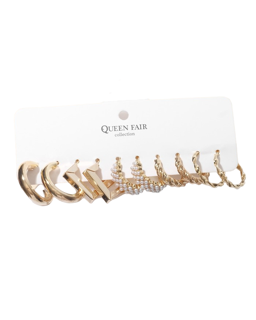 Queen Fair Серьги набор 5 пар Леди линии в золоте