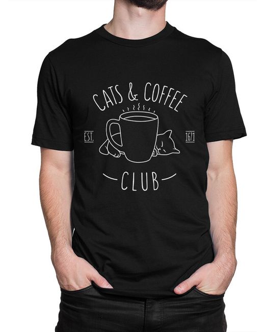 DreamShirts Studio Футболка мужская Клуб Кофе и Котиков 470-catcoffee-2 черная
