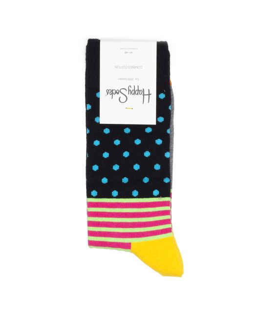 Happy Socks Носки унисекс Happy-Socks-Stripes-Dots-Blue-Orange-Yellow разноцветные