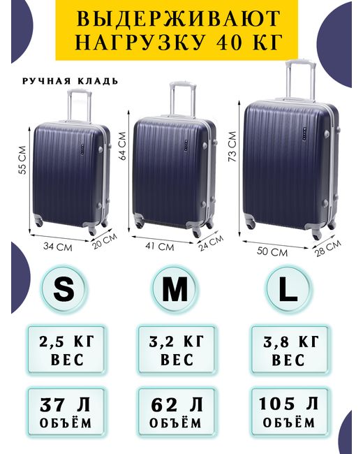 Tevin Комплект чемоданов унисекс комплекты ABS1 темно-