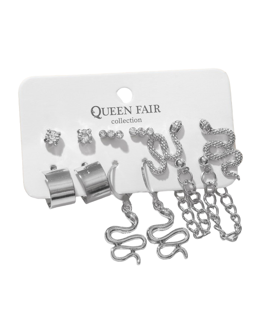 Queen Fair Серьги набор 6 пар Тренд змеи серебро