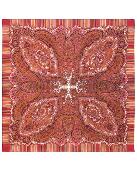 Павловопосадский платок Платок 1С125-4-ПН красный/оранжевый/розовый 125х125 см