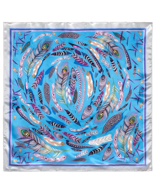 Павловопосадский платок Платок 10077 голубой/серый/фиолетовый 89х89 см