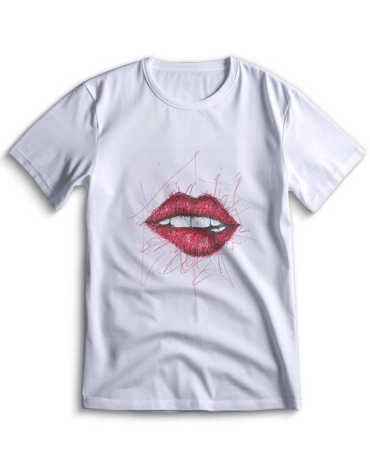 Top T-shirt Футболка губы с принтом губ 0042 белая M