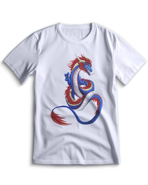 Top T-shirt Футболка дракон с драконом 0023 белая 3XS