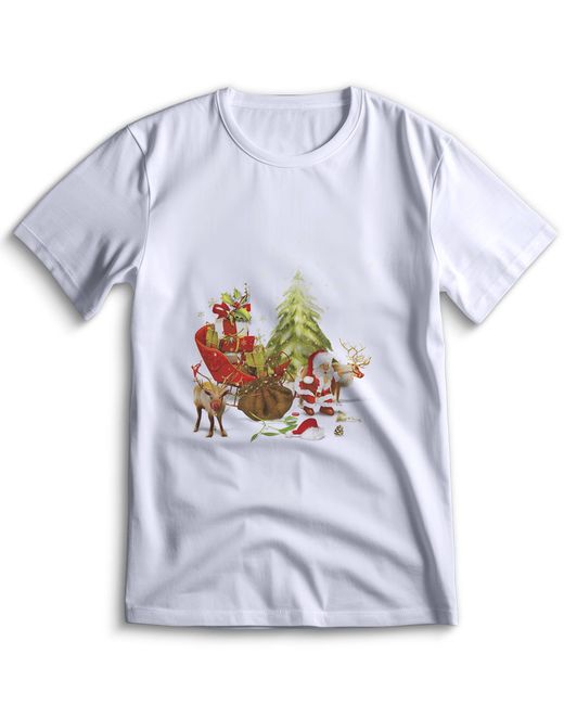 Top T-shirt Футболка Новый Год Новогодняя 0046 белая 3XS