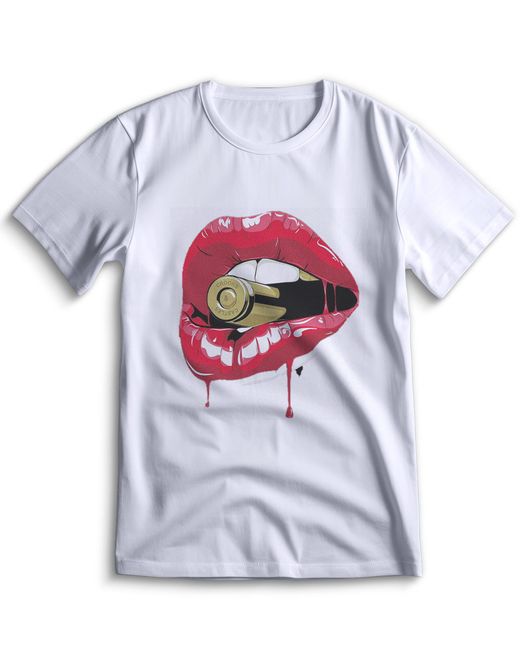 Top T-shirt Футболка губы с принтом губ 0022 белая L