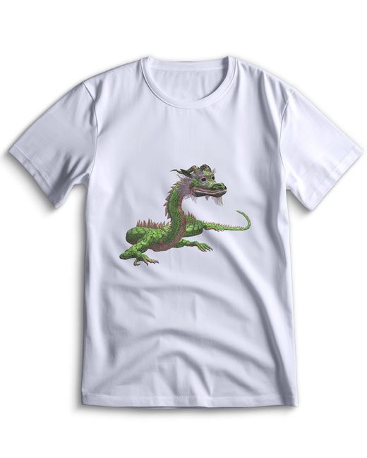 Top T-shirt Футболка дракон с драконом 0017 белая 3XS