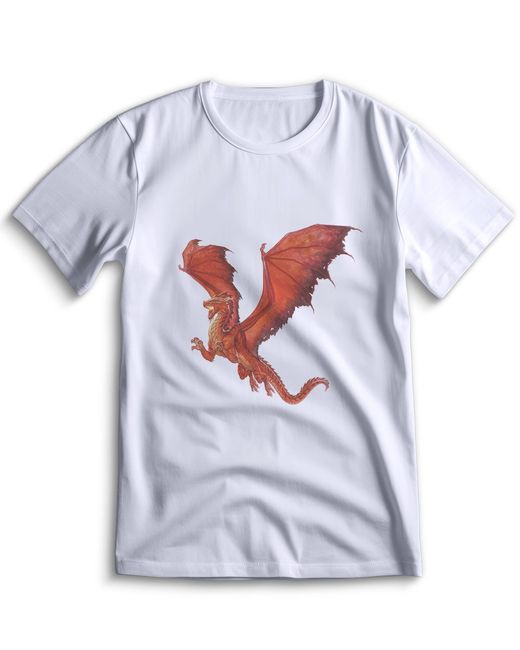 Top T-shirt Футболка дракон с драконом 0028 белая 3XS