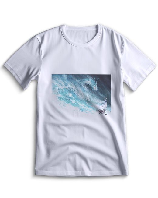 Top T-shirt Футболка волны Море Океан Река 0031 белая XL
