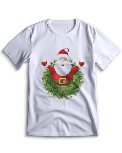 Top T-shirt Футболка Новый Год Новогодняя 0036 белая S