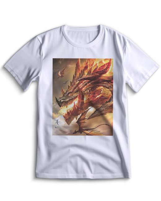Top T-shirt Футболка дракон с драконом 0061 белая 3XS