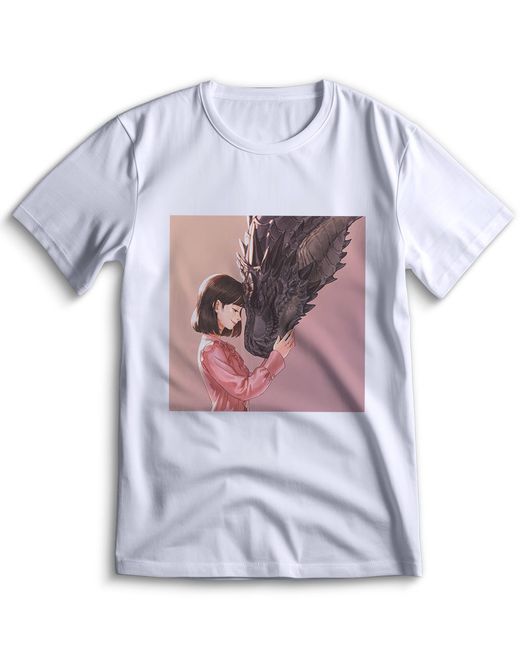 Top T-shirt Футболка дракон с драконом 0037 белая 3XS