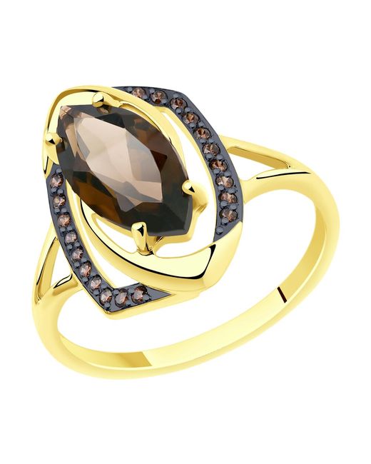 Diamant Кольцо из желтого золота р. фианит/раухтопаз