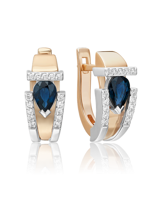 PLATINA Jewelry Серьги из комбинированного золоа 02-5244-00 сапфир/бриллиант