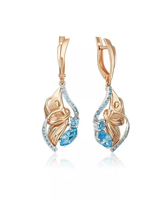 PLATINA Jewelry Серьги подвески из красного золота/белого золота 02-5166-00 топаз