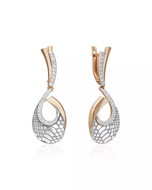 PLATINA Jewelry Серьги подвески из красного золота/белого золота 02-5196-00 фианит