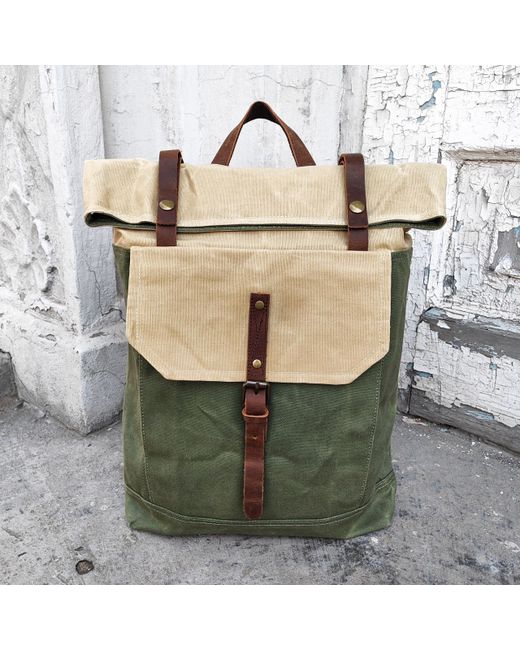Orlen pack Рюкзак унисекс KS-03 бежевый/зеленый 42х31х12 см