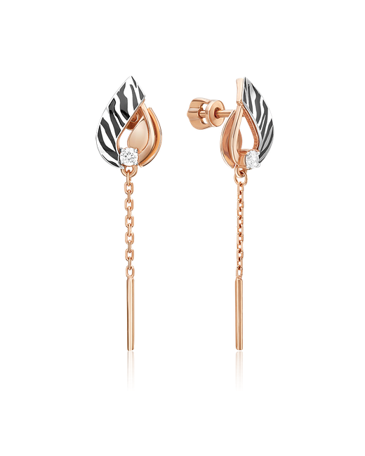 PLATINA Jewelry Серьги подвески из комбинированного золоа 02-5195-00 фианит/эмаль