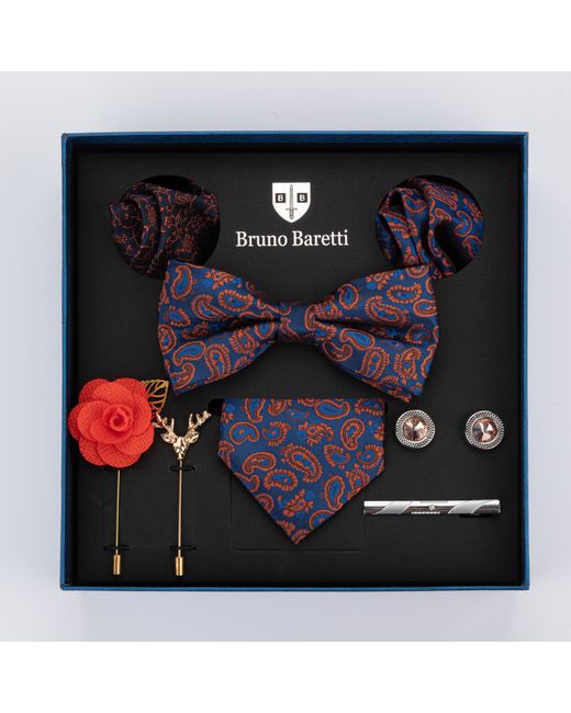 Nobrand Комплект галстук бабочка платки запонки Bruno Baretti бордовый/синий