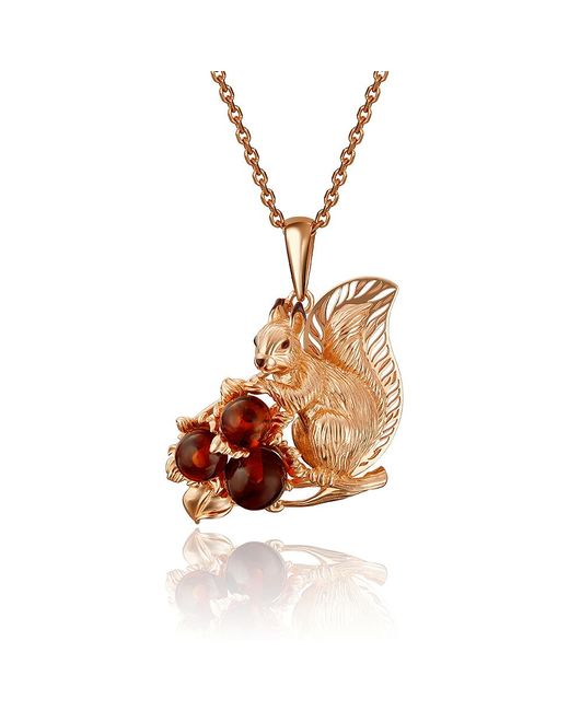PLATINA Jewelry Кулон из красного золота янтарь