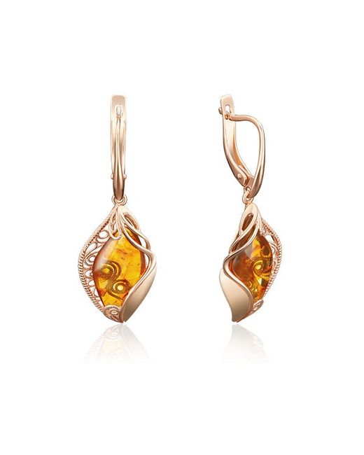 PLATINA Jewelry Серьги из красного золота с янтарем