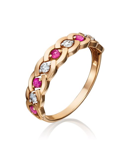PLATINA Jewelry Кольцо из красного золота р. рубин/бриллиант