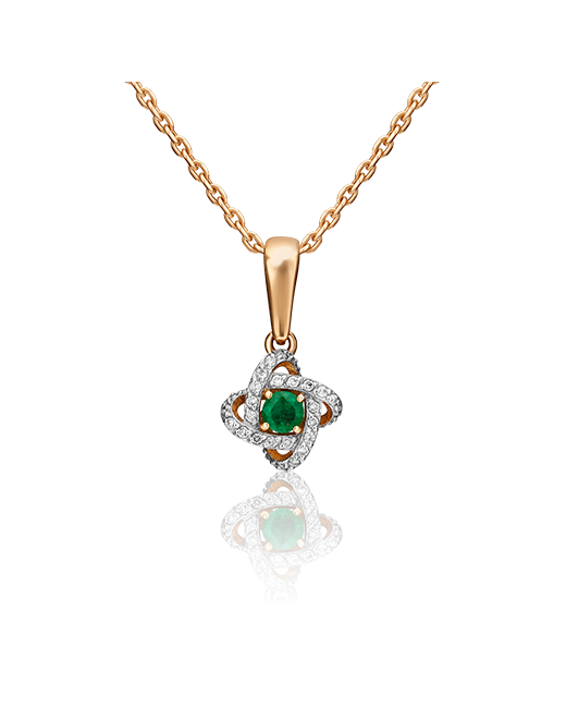 PLATINA Jewelry Кулон из красного золота изумруд/бриллиант