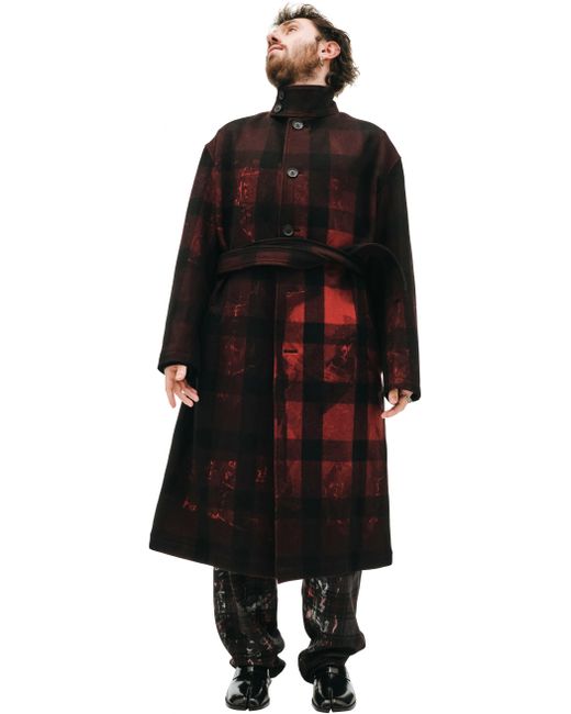 Yohji Yamamoto Клетчатое пальто с принтом