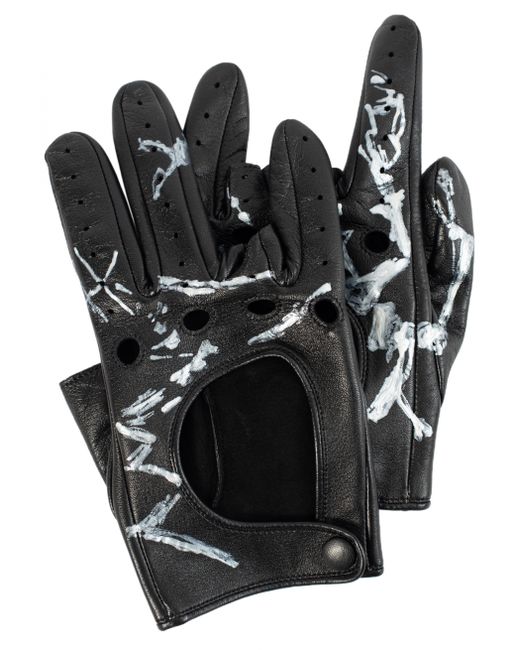 Yohji Yamamoto Кожаные перчатки с принтом
