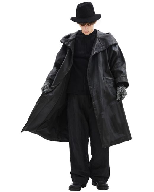 Yohji Yamamoto Кожаный плащ с капюшоном