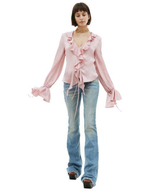 Blumarine Розовая рубашка с оборками