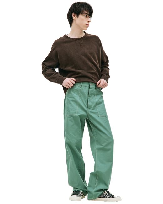 Visvim Зеленые брюки Carpenter с накладными карманами