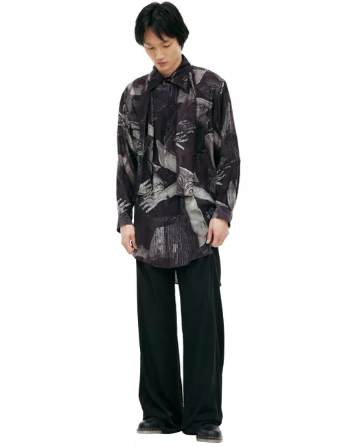 Yohji Yamamoto Шелковая рубашка с монопринтом