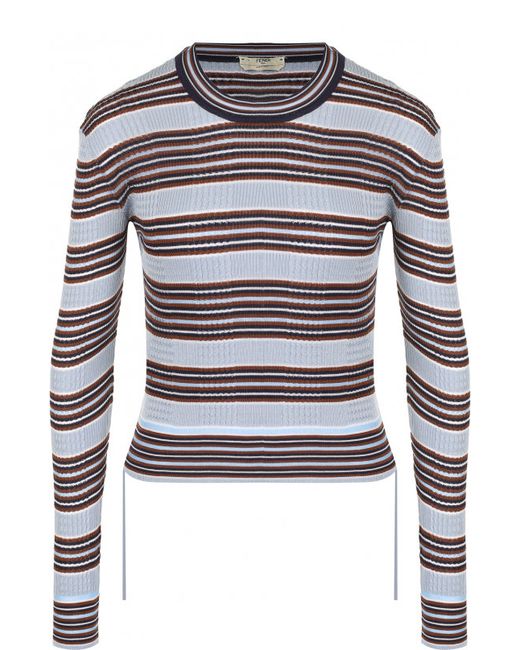 Fendi Шелковый пуловер в полоску с круглым вырезом