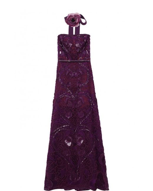 Elie Saab Платье-бюстье с поясом и вышивкой
