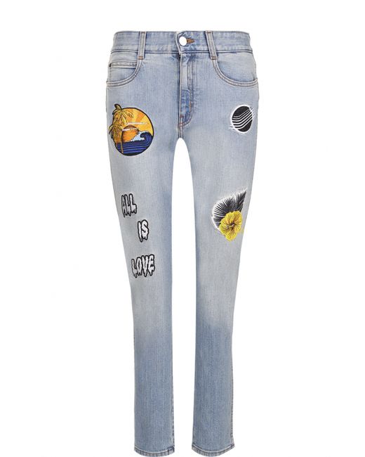 Stella Mccartney Укороченные джинсы с потертостями и вышивкой