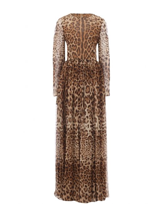 Dolce & Gabbana Шелковое платье-макси с леопардовым принтом