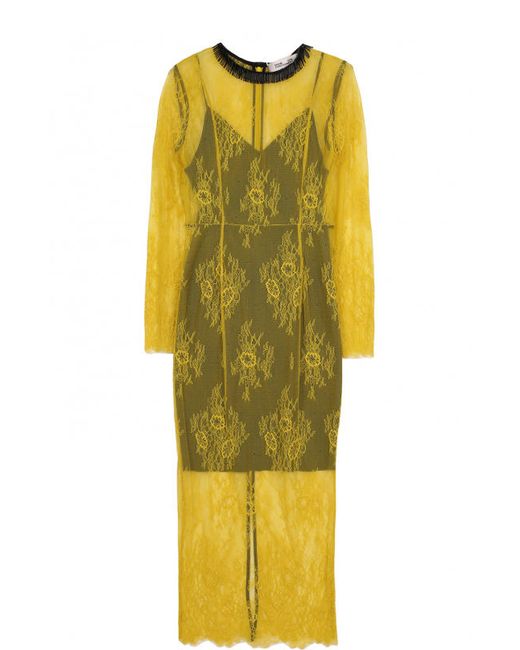 Diane Von Furstenberg Кружевное платье-футляр с декорированным круглым вырезом