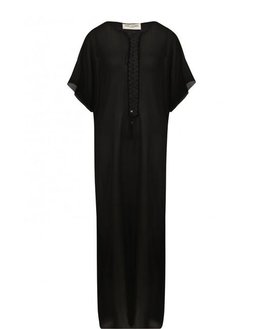 Saint Laurent Шелковое платье-макси с разрезами