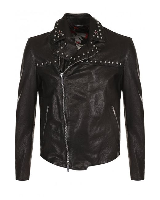 Emporio Armani Кожаная куртка с косой молнией и металлической отделкой
