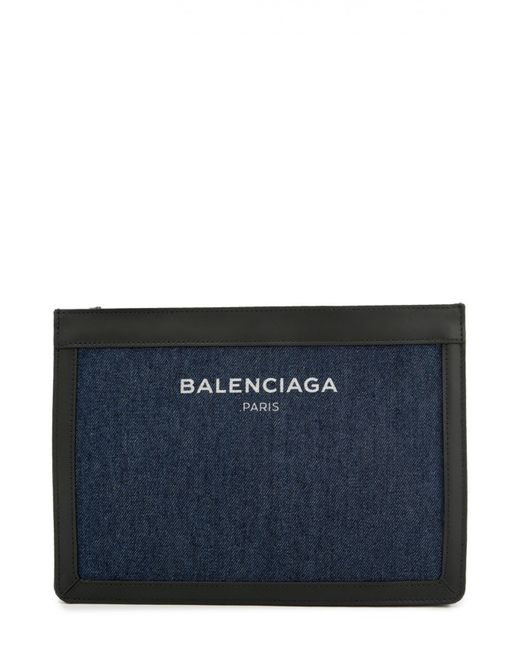 Balenciaga Клатч из денима с кожаной отделкой
