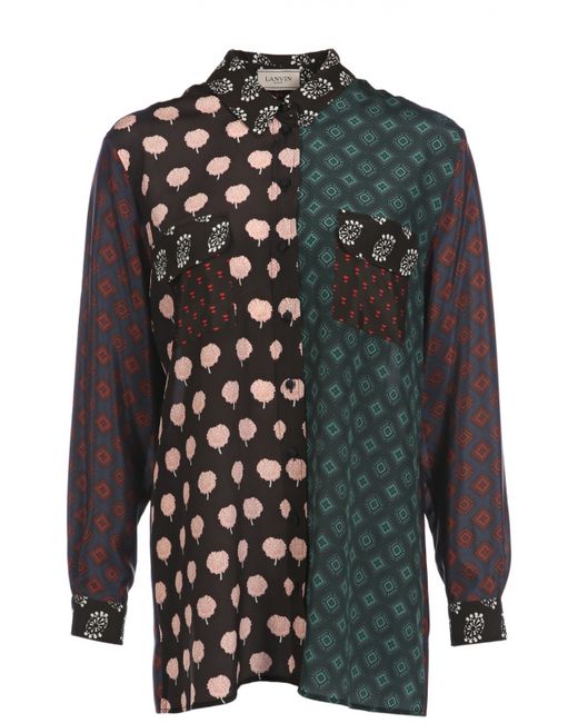Lanvin Шелковая блуза свободного кроя с накладными карманами