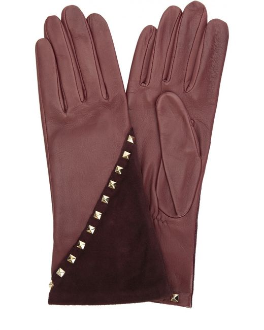 Agnelle Кожаные перчатки с отделкой из замши и заклепками