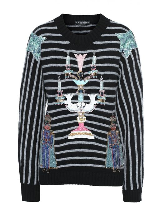 Dolce & Gabbana Кашемировый пуловер свободного кроя с разноцветной вышивкой