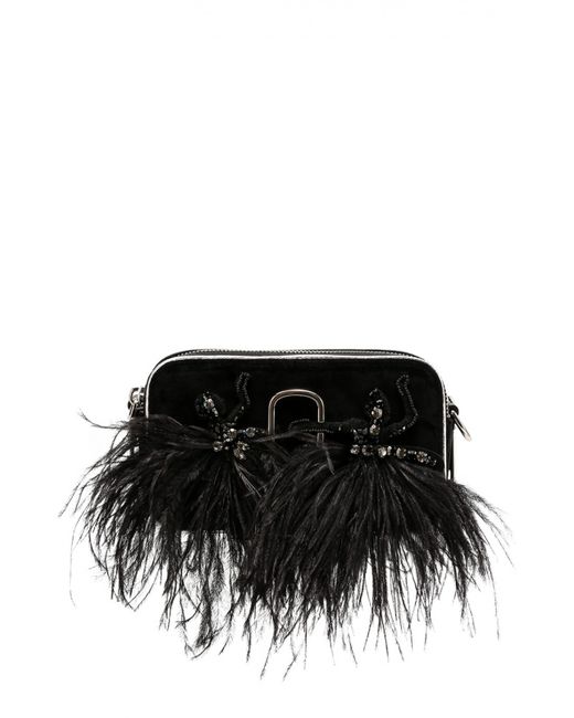 Marc Jacobs Бархатная сумка Snapshot с отделкой перьями и стразами